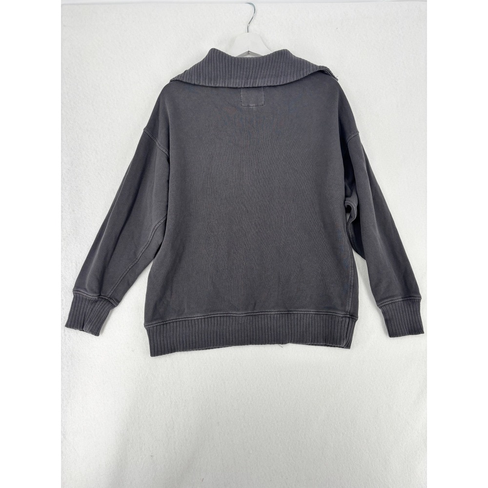 Aerie Sweatshirt Womens S Gray Quarter Zip Pullover Ribbed Trim Relaxed Fit - Picture 4 of 8